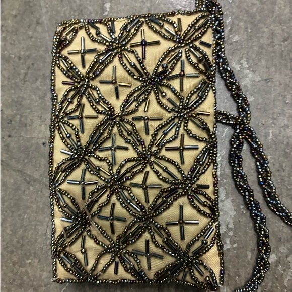 Flapper Style Beaded Crossbody Bag - Black and Cream - Picture 3 of 5